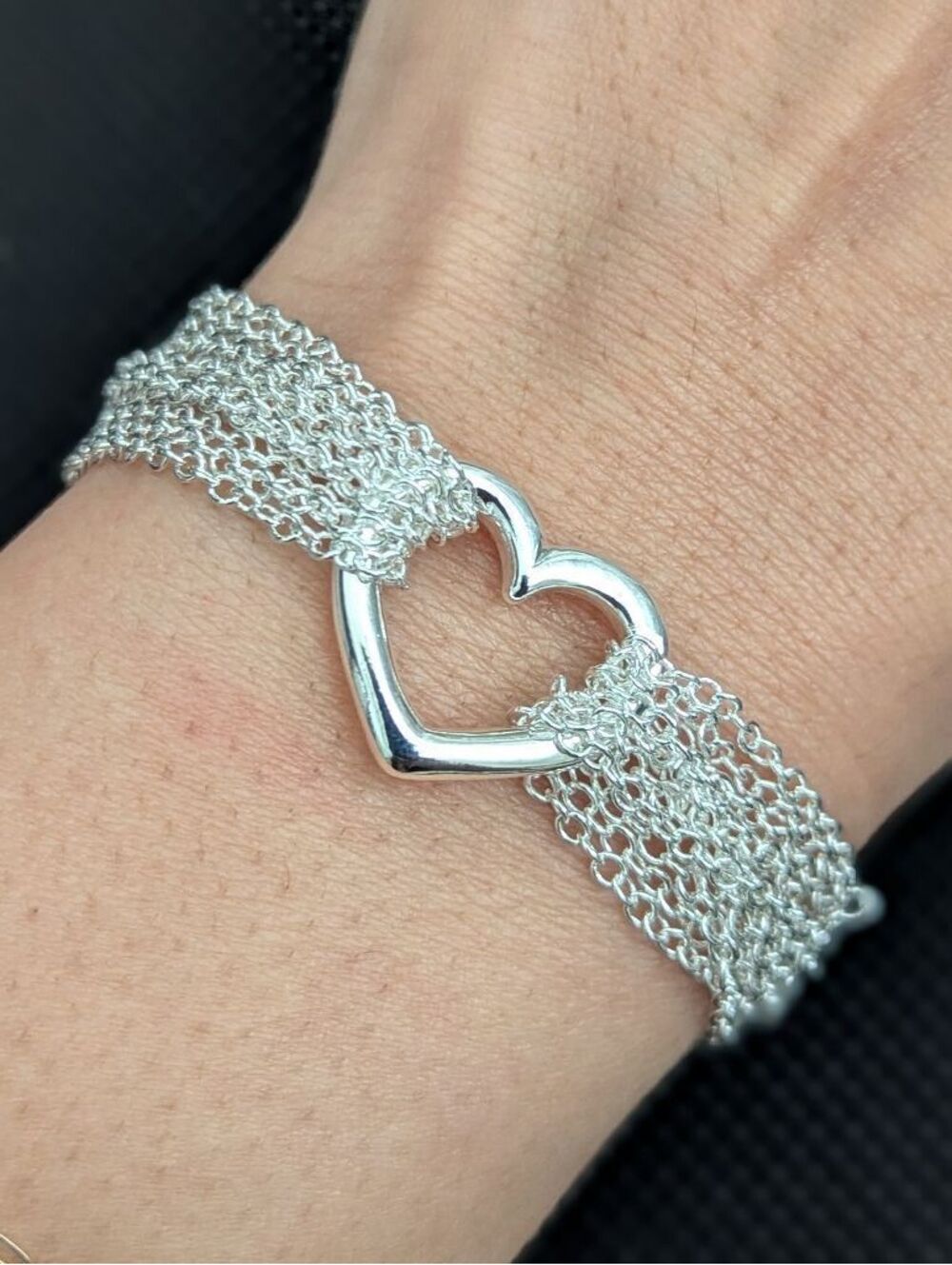 925 Sterling Silver Multi-Chain Heart Toggle Bracelet Luxury Elegant